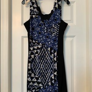 BCBGMAXAZRIA blue black and white sun dress size medium